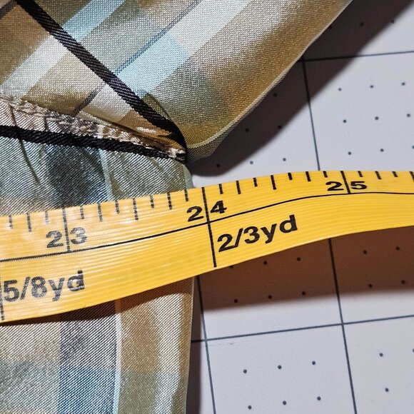 Carlisle Womens Plaid Button-Up Shirt 3/4 Sleeves Size 18 100% Silk Beige & Blue - Picture 9 of 11